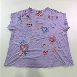Johnny Was Amour Collection Purple Heart Embroidered Short Sleeve Tee